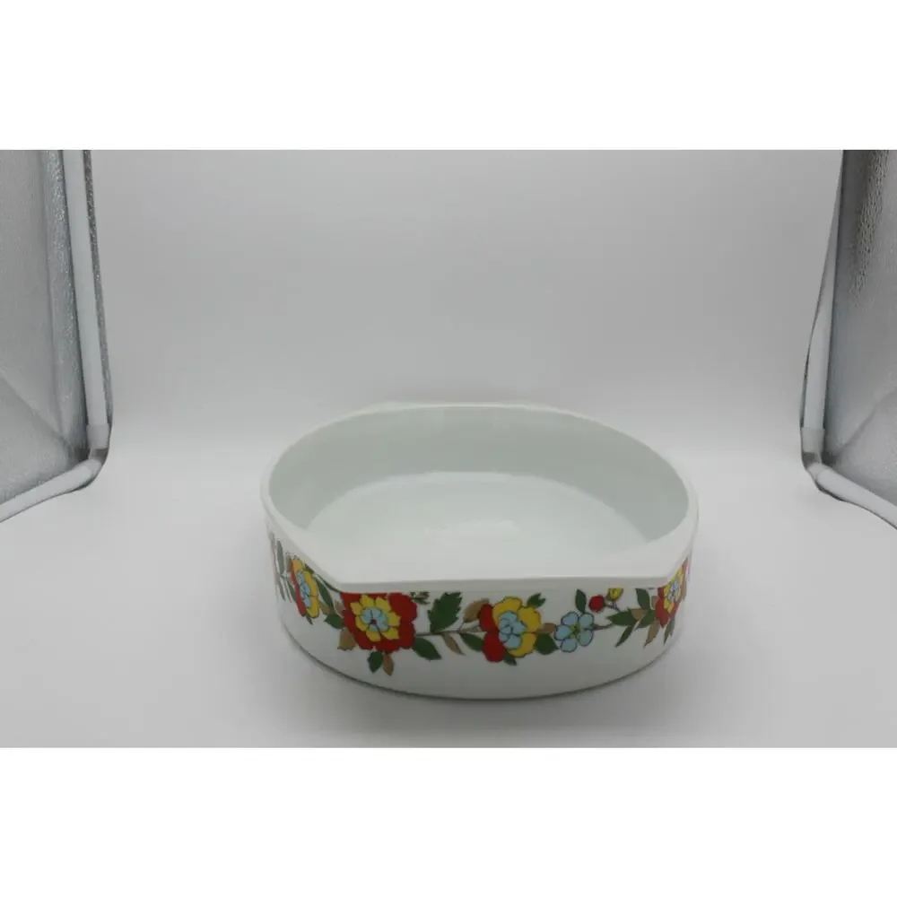 Set of 2 Vtg Real Calorama Floral Genuine Porcelain Oven Ware 64 oz & 48 oz Oval